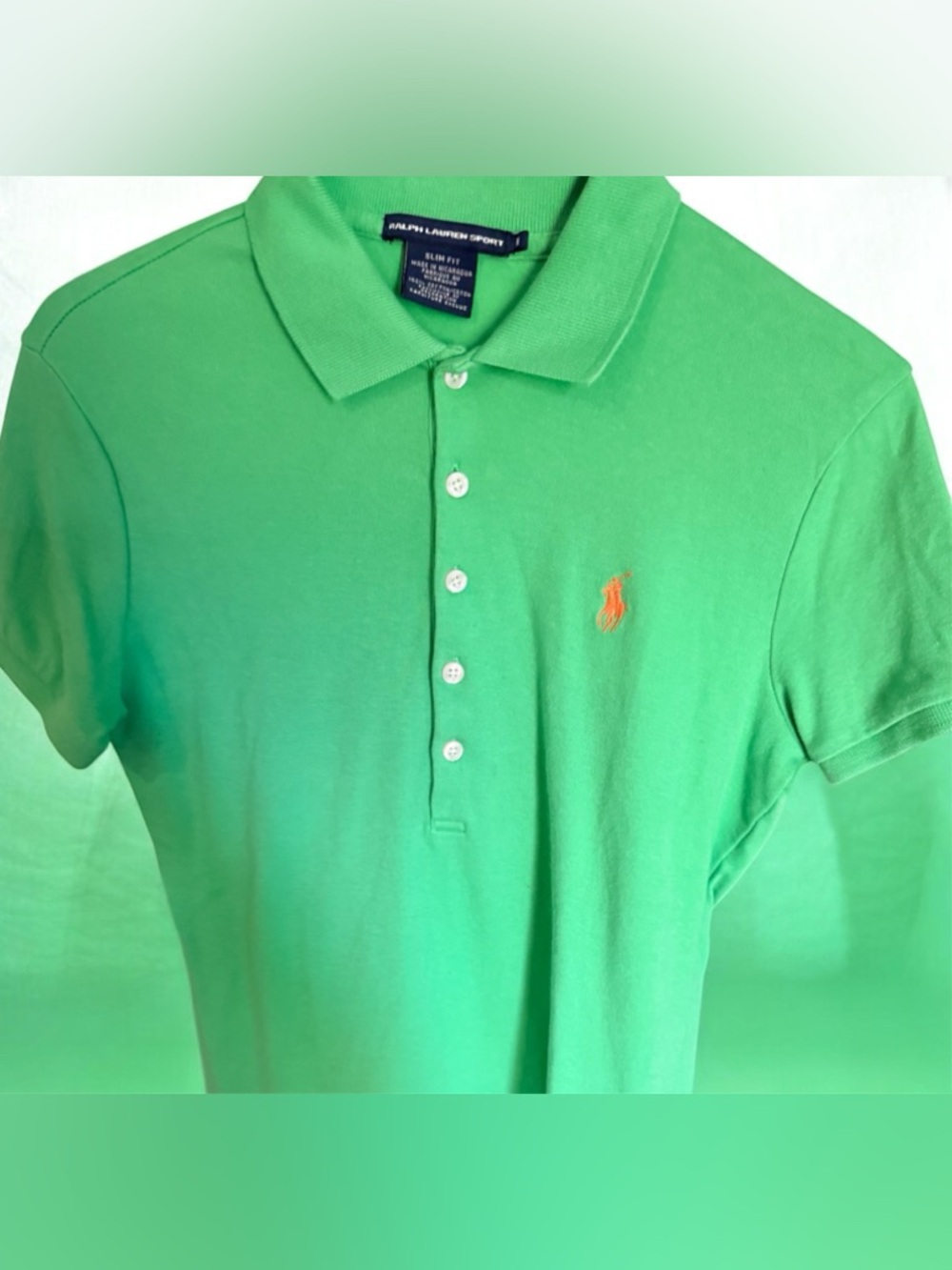 Ralph Lauren Sport Women’s Green Polo Shirt slim fit Sz M GUC